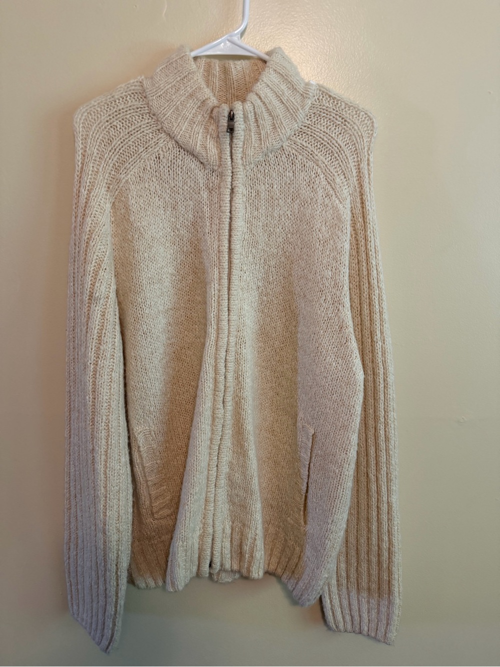 Men's Cream Zip-Up Knit Sweater